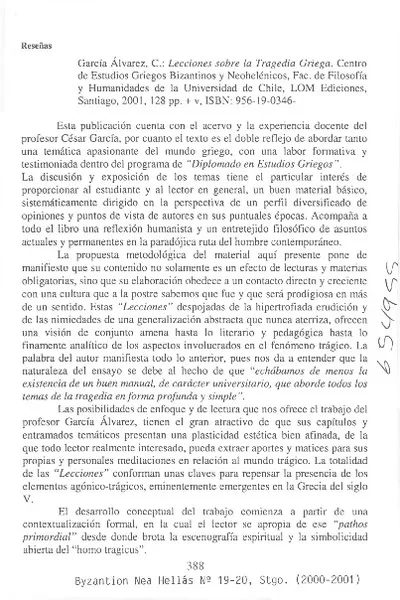 Lecciones sobre la tragedia griega  [artículo] Roberto Quiroz Pizarro