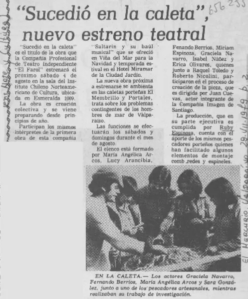 "Sucedió en la caleta", nuevo estreno teatral.  [artículo]
