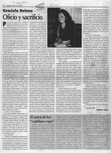Oficio y sacrificio  [artículo] Virginia Vidal.