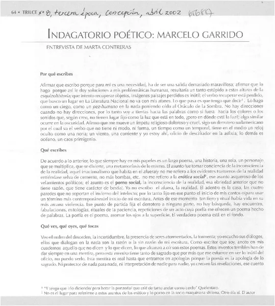 Indagatório poético [entrevista] [artículo] : Marta Contreras.