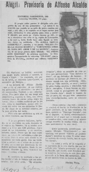 Alegría provisoria de Alfonso Alcalde  [artículo] Floridor Pérez.