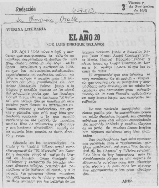 El año 20 de Luis Enrique Délano  [artículo] APIR.