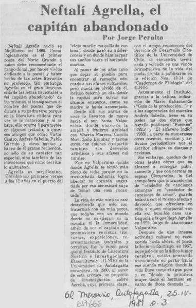 Neftalí Agrella, el capitán abandonado  [artículo] Jorge Peralta.
