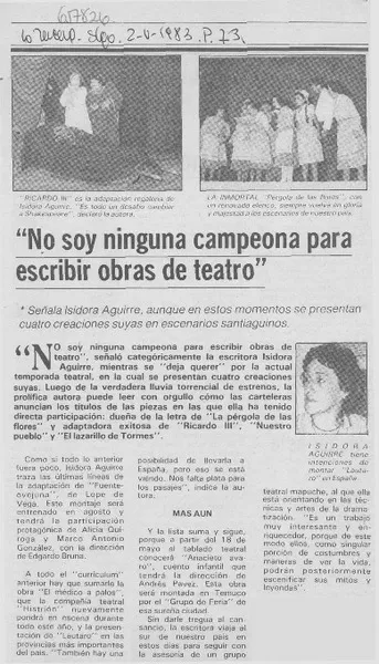 "No soy ninguna campeona para escribir obras de teatro".  [artículo]