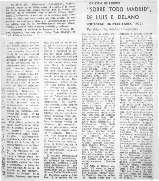 Sobre todo Madrid de Luis E. Délano  [artículo] César Díaz-Muñoz Cormatches.