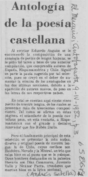 Antología de la poesía castellana  [artículo] Andrés Sabella.
