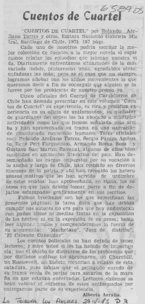 Cuentos del cuartel  [artículo] Alberto Arraño.