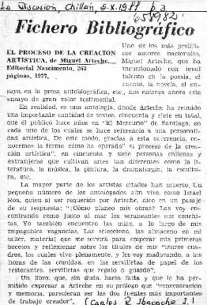 El Proceso de la creación artística  [artículo] Carlos R. Ibacache.
