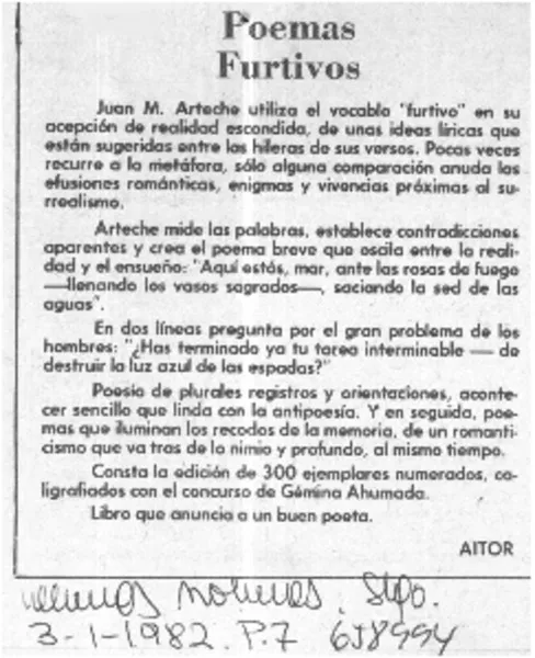 Poemas furtivos  [artículo] Aitor.