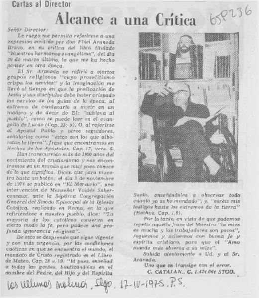 Alcance a una crítica  [artículo] C. Catalán.