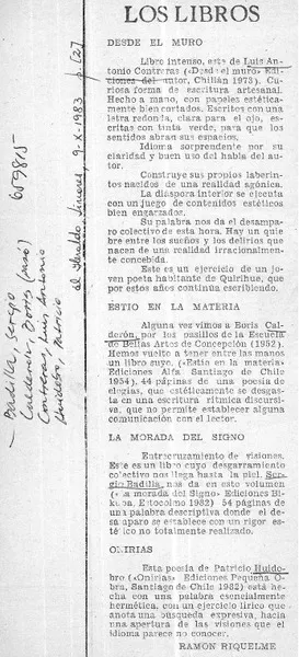 Desde el muro  [artículo] Ramón Riquelme.