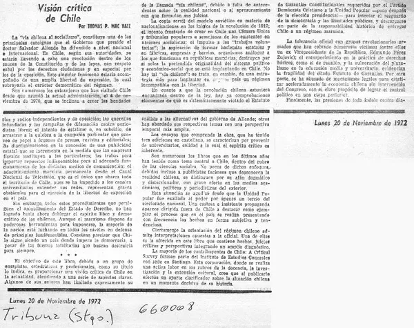 Visión crítica de Chile  [artículo] Tomás P. Mac Hale.