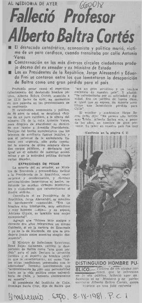 Falleció Alberto Baltra Cortés  [artículo]