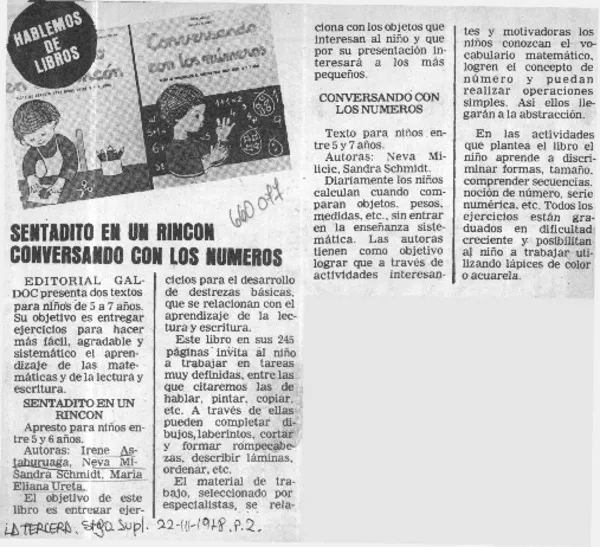Sentadito en un rincón, conversando con los números.  [artículo]