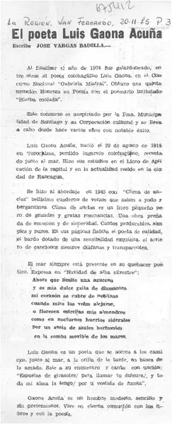 El poeta Luis Gaona Acuña  [artículo] José Vargas Badilla.