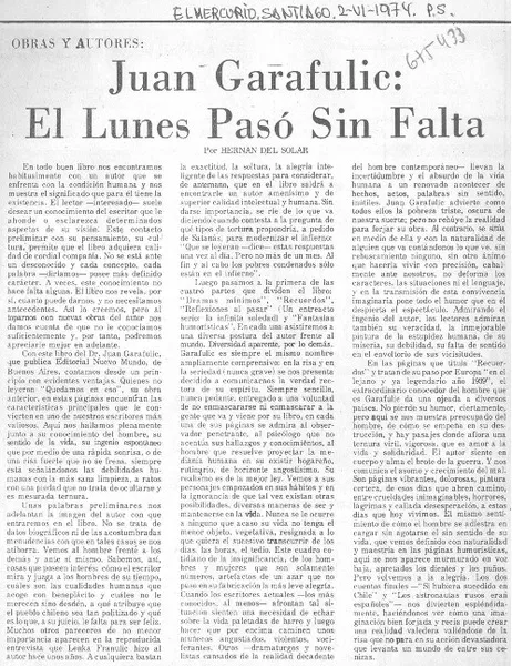 Juan Garafulic, el lunes pasó sin falta  [artículo] Hernán del Solar.