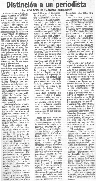 Distinción a un periodista  [artículo] Horacio Hernández Anderson.