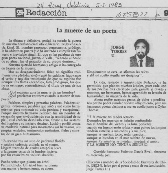 La muerte de un poeta  [artículo] Jorge Torres U.