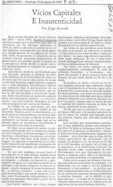 Vicios capitales e inautenticidad  [artículo] Jorge Acevedo.
