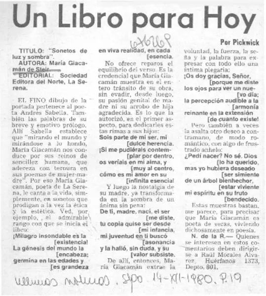 "Sonetos de luz y sombra"  [artículo] Pickwick