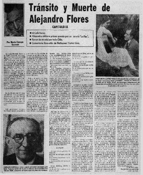 Tránsito y muerte de Alejandro Flores capítulo IX  [artículo] Mario Cánepa Guzmán.