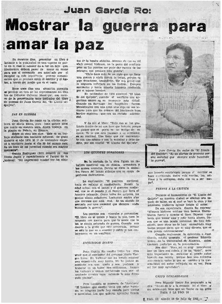 Mostrar la guerra para amar la paz.  [artículo]