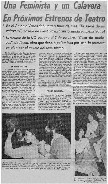 Una feminista y un calavera en próximos estrenos del teatro.  [artículo]