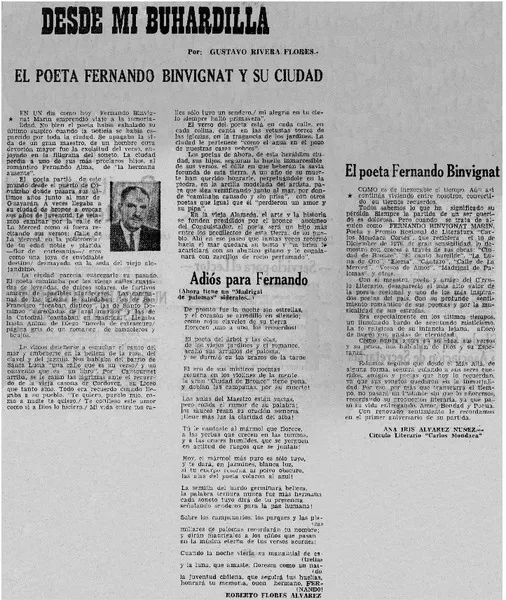 El poeta Fernando Binvignat y su ciudad  [artículo] Gustavo Rivera Flores.