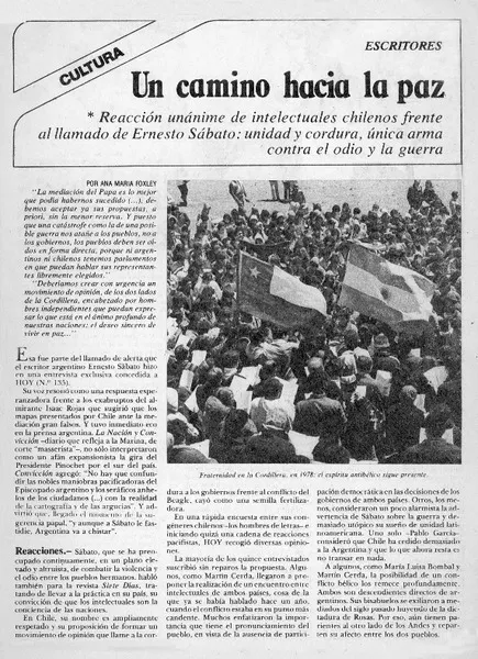 Un camino hacia la paz  [artículo] Ana María Foxley.