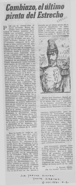 Cambiazo, el último pirata del estrecho  [artículo] A. Burnet-Merlín.
