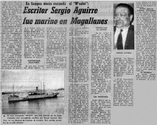 Escritor Sergio Aguirre fue marino en Magallanes.  [artículo]