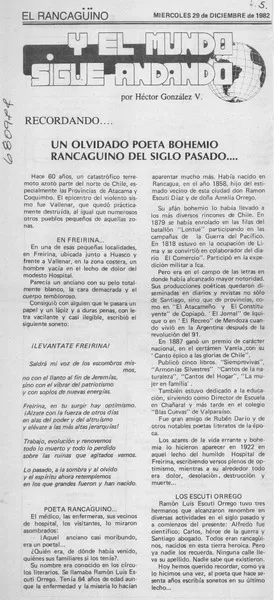 Un olvidado poeta bohemio rancagüino del siglo pasado  [artículo] Héctor González V.