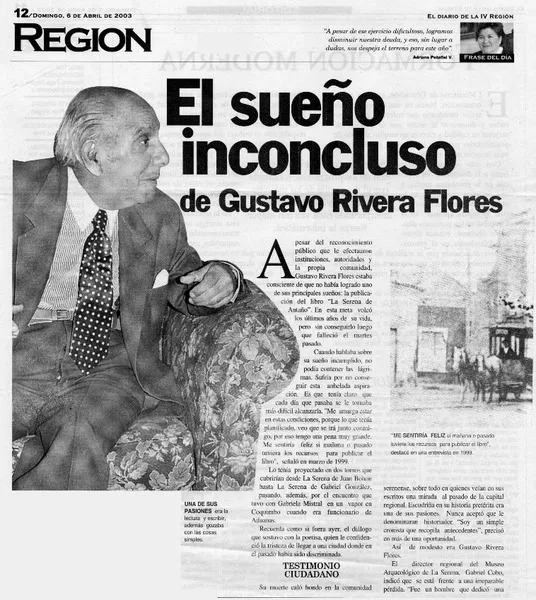 El sueño inconcluso de Gustavo Rivera Flores  [artículo] Adriana Peñafiel V.