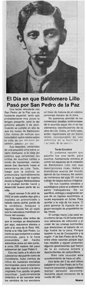 El día en que Baldomero Lillo pasó por San Pedro de la Paz.  [artículo] Nicanor.