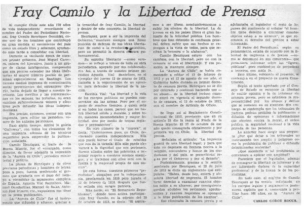 Fray Camilo y la libertad de prensa  [artículo] Carlos Godoy Rocca.