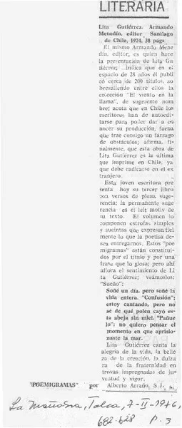 Crónica literaria  [artículo] Alberto Arraño S.J.