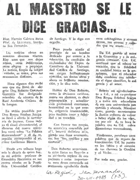 Al maestro se le dice gracias ...  [artículo]