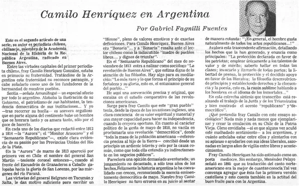 Camilo Henríquez en Argentina  [artículo] Gabriel Fagnilli Fuentes.