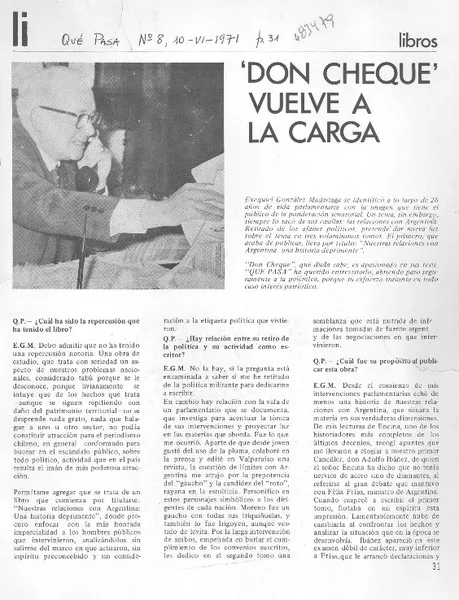 "Don cheque" vuelve a la carga : [entrevista] [artículo] :
