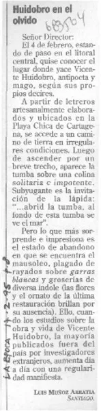 Huidobro en el olvido  [artículo] Víctor Castro.