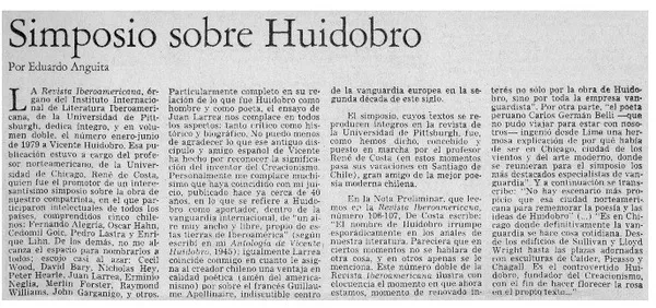Simposio sobre Huidobro  [artículo] Eduardo Anguita.