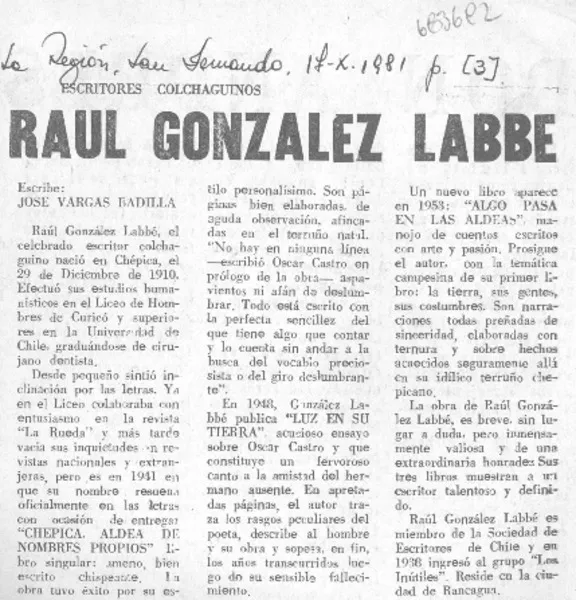 Raúl González Labbé.  [artículo]