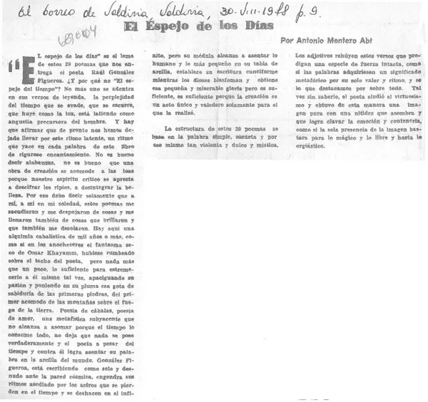 El espejo de los días  [artículo] Antonio Moreno Abt.