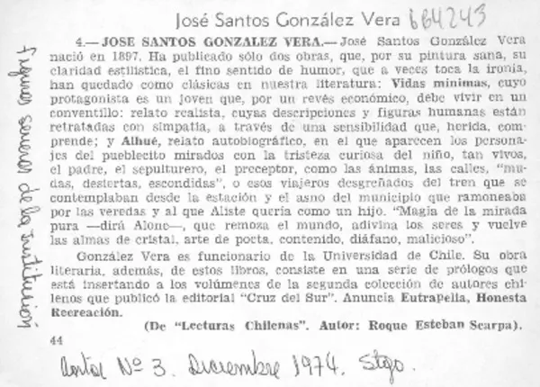 José Santos González Vera  [artículo] Roque Esteban Scarpa.