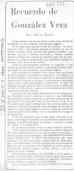 Recuerdos de González Vera  [artículo] Alicia Morel.