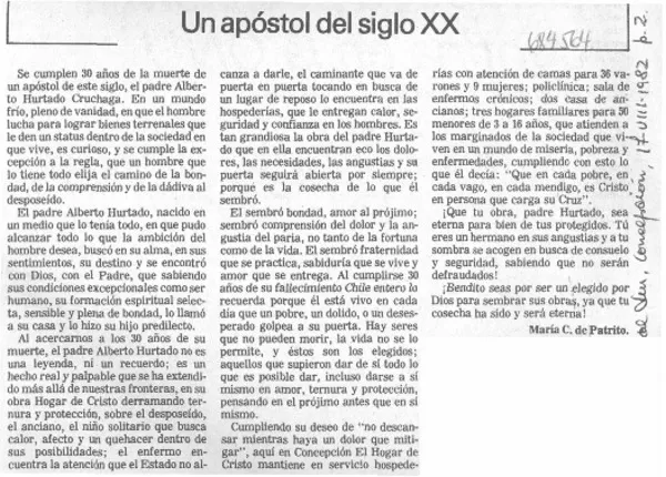 Un apóstol del siglo XX  [artículo] Maria C. de Patrito.