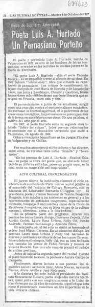 Poeta Luis A. Hurtado un parnasiano porteño.  [artículo]