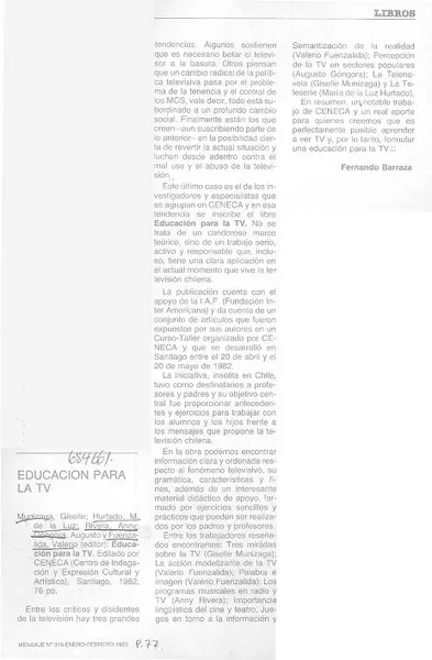 Educación para la TV  [artículo] Fernando Barraza.