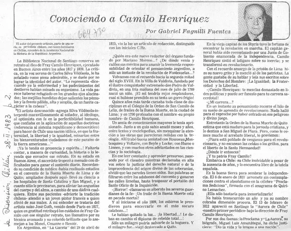 Conociendo a Camilo Henríquez  [artículo] Gabriel Fagnilli Fuentes.