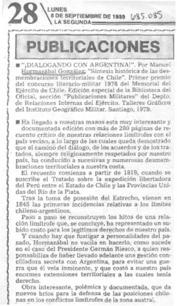 "¡Dialogando con Argentina!".  [artículo]